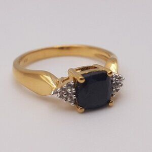 Natural Blue and White Sapphire  Sterling Silver Ring w/ Gold Overlay